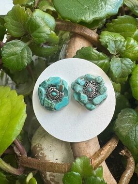 Turquoise Stone Cluster Stud Earrings - handmade